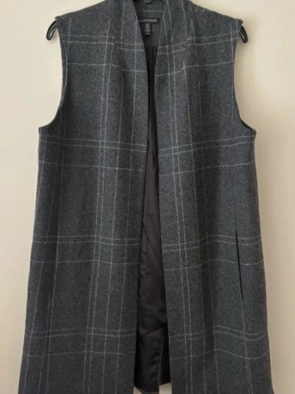 Eileen Fisher Charcoal Gray Windowpane Long Sleeveless Vest
